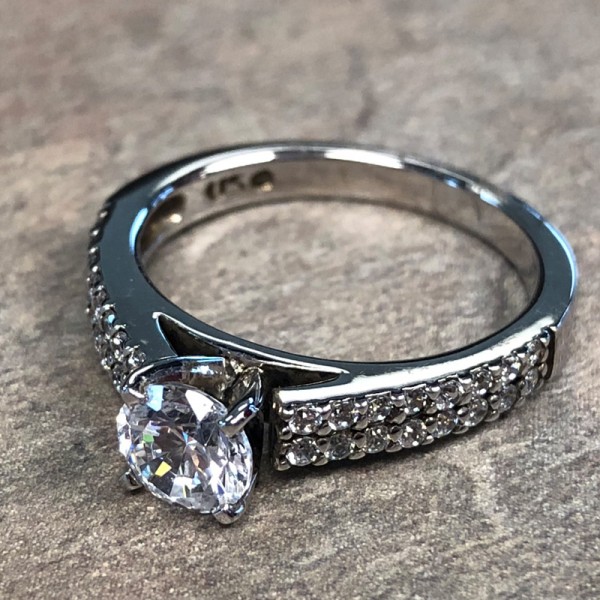 14K White Gold Double Row DIamond Accent Engagement Ring